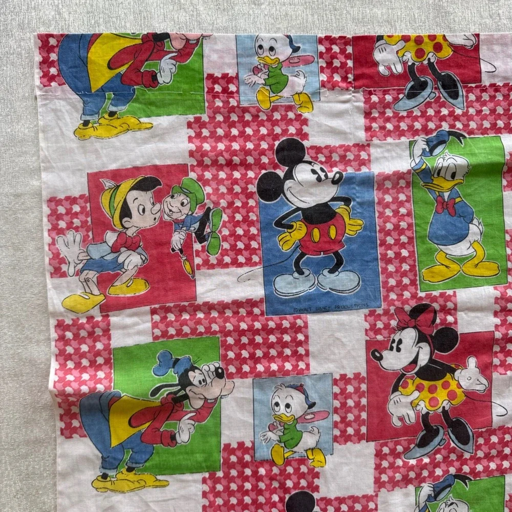 Vintage Walt Disney Productions Character Patchwork Fabric Mickey Donald 46x43